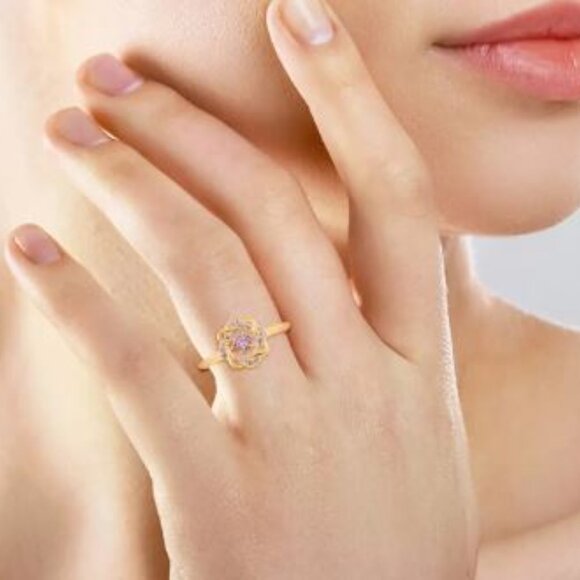 Simulated Pink Diamond Ring in 14K Yellow Gold Over Sterling Silver - Picture 4 of 5